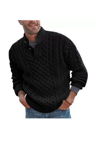 Men Casual Stand Collar Button Up Knit Sweater