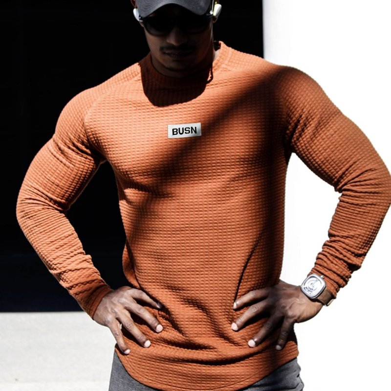 Men's Casual Slim Thick Tops Waffle Textured Long Sleeve T-Shirts Bottoming Shirts