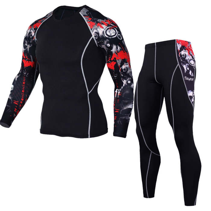 Mens 3D Tight Gym Sports Cycling T Shirt+Compression Quick-Drying Pants