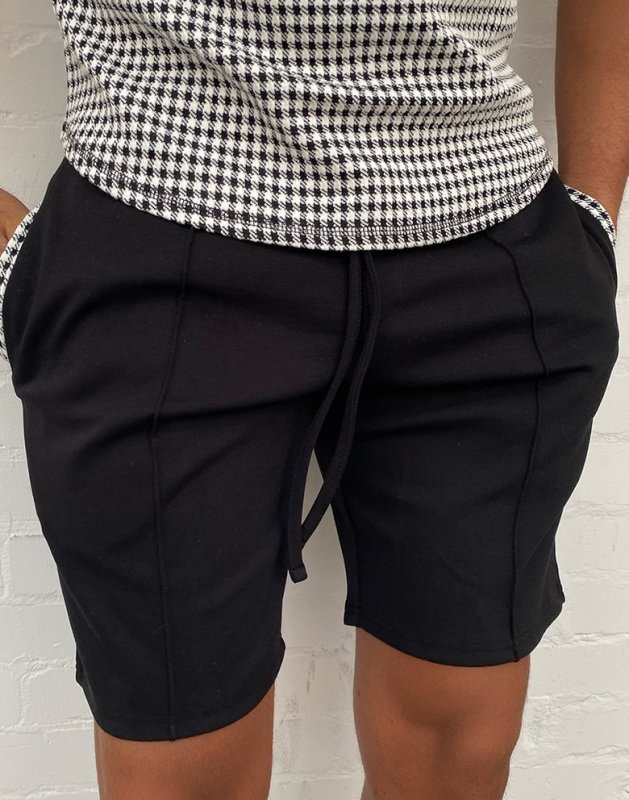 Houndstooth Print Colorblock Shorts