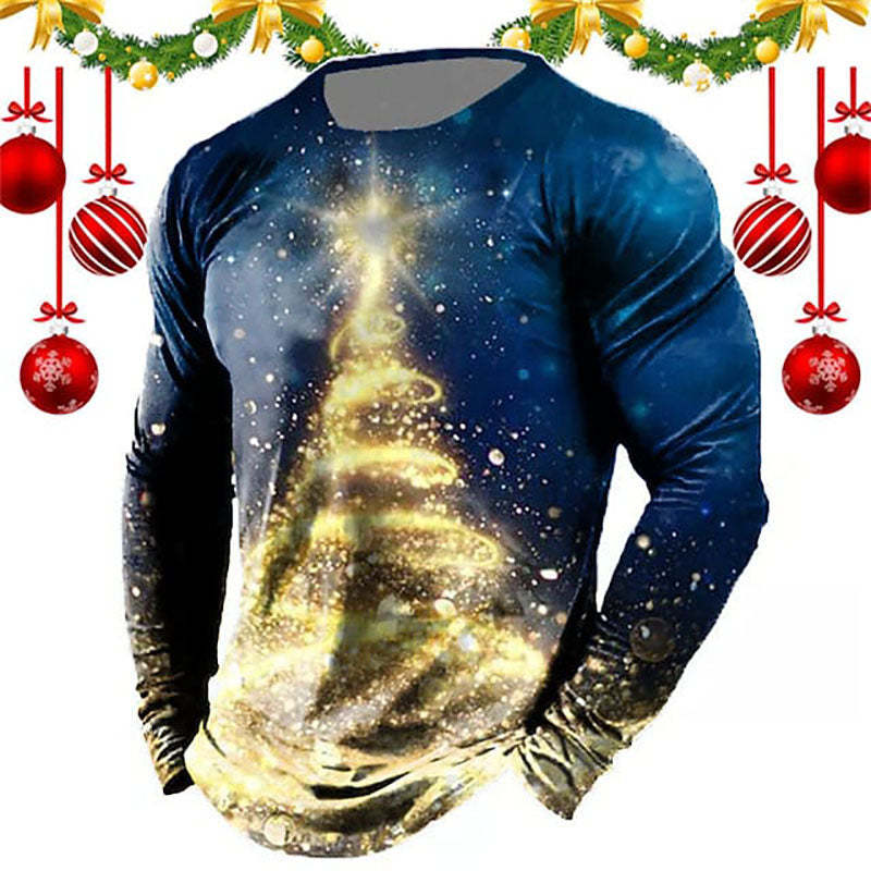 Men Casual Sparkling Christmas Tree Print Sweatshirts
