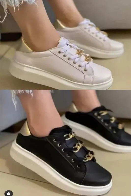 Women's Fashion Round Toe Lace Up Platform Sneakers