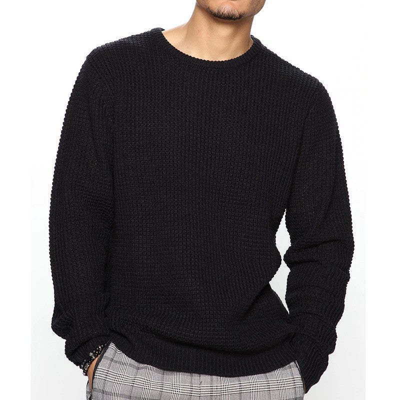 Men's Casual Oversized Solid Color Crew Neck Pullover Sweater
