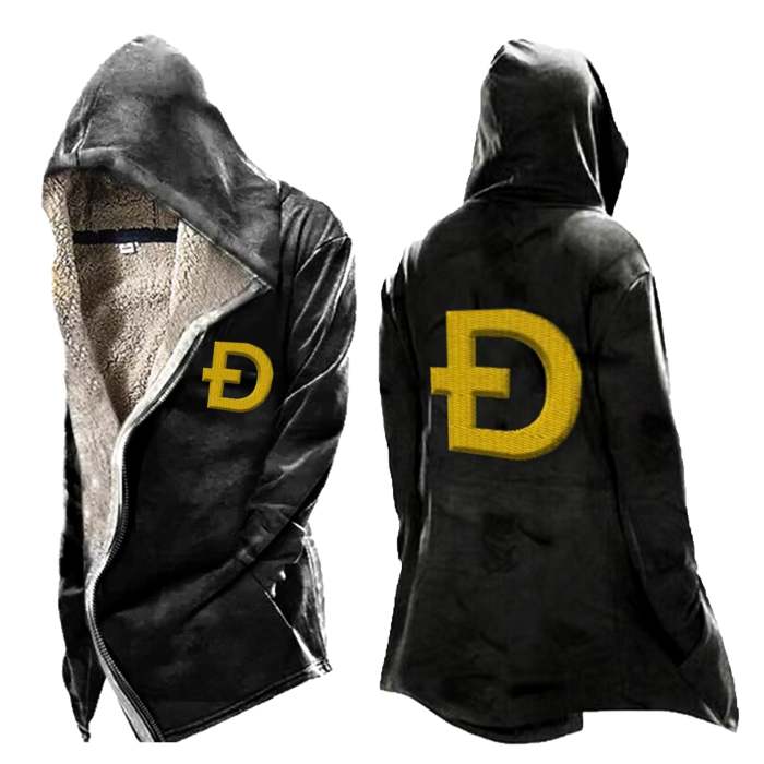 Mens Dogecoin Print Tactical Hooded Fleece Jacket