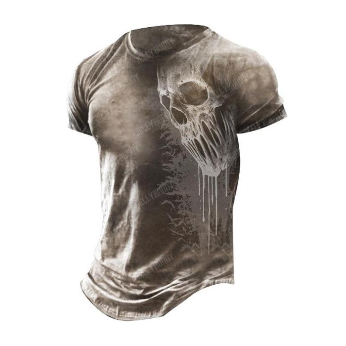 Mens Outdoor Skull 3D Crew Neck Halloween Short Sleeve T-Shirt