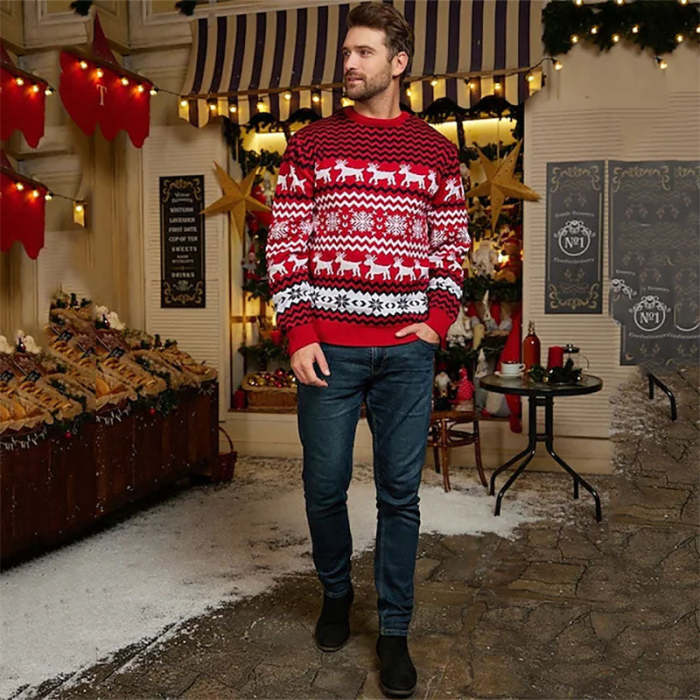 Mens Ugly Christmas Pullover Ribbed Knit Casual Sweater