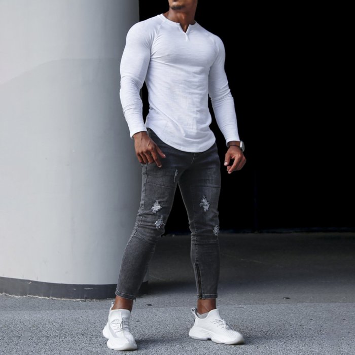 Men's Casual Slim V-Neck Stretch Cotton Bottoming Shirt