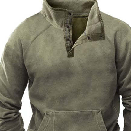 Men's Retro Button Stand Collar Sweatshirt