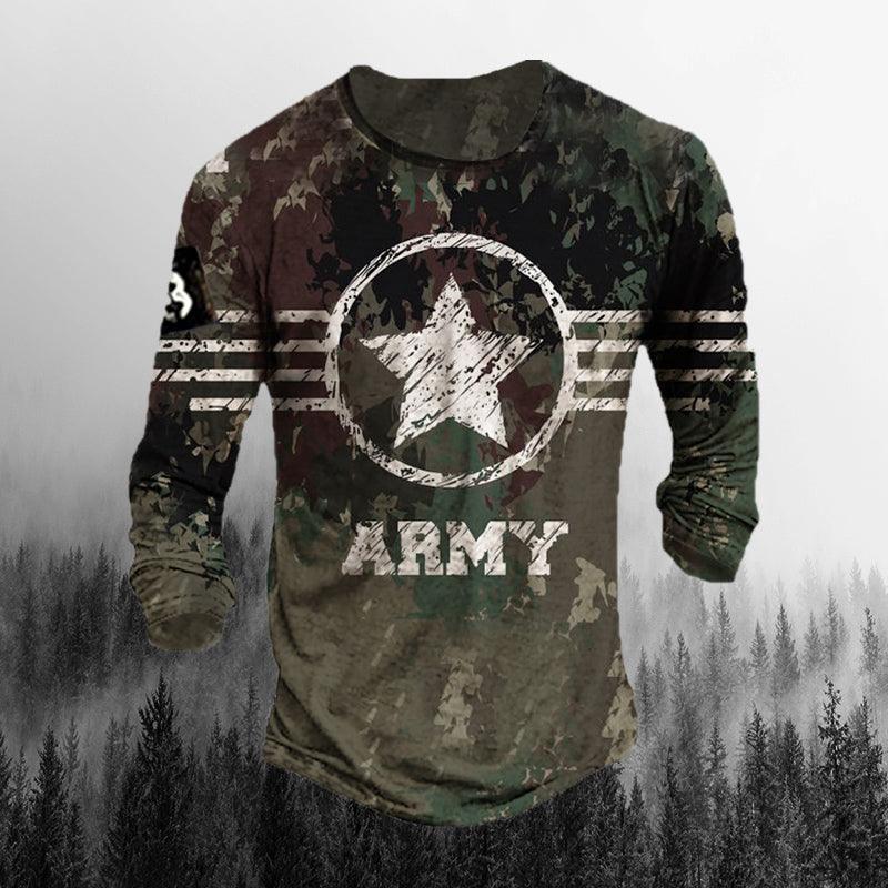 Mens Army Fan Printed Casual Retro Sweater