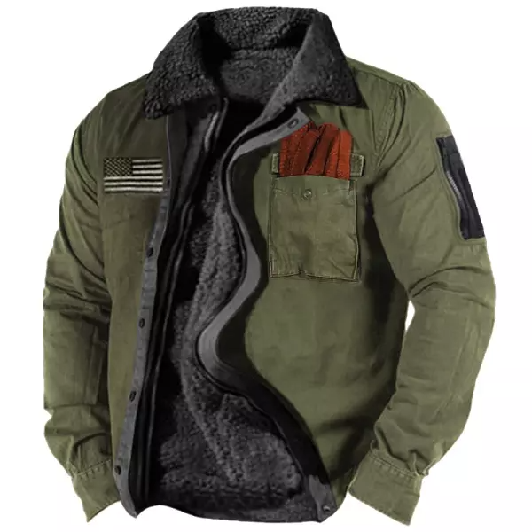Mens Vintage Outdoor Training Lined Fleece Zip Jacket