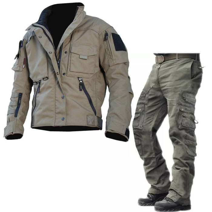 Men's Outerwear Coat Stand Collar Zipper Pocket Jacket Two Pieces Pants Set