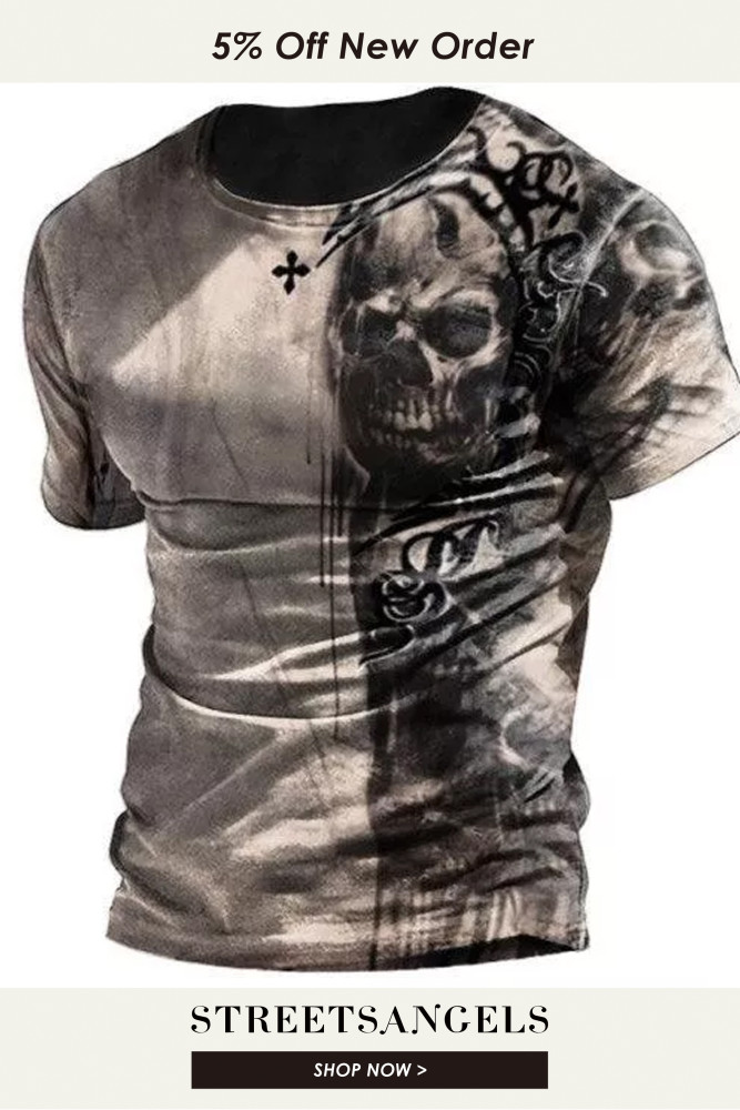 Biker Skull Print Mens T-Shirt