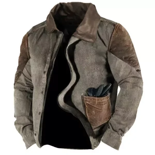 Men's Contrast Patchwork Deerskin Retro Jacket