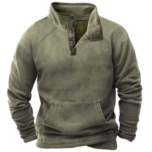 Men's Retro Button Stand Collar Sweatshirt
