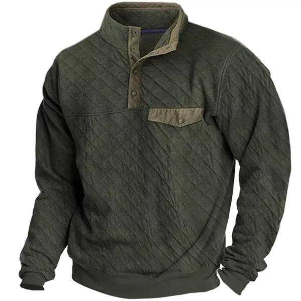 Men's Rhombus Pattern Pocket Stand Collar Sweater