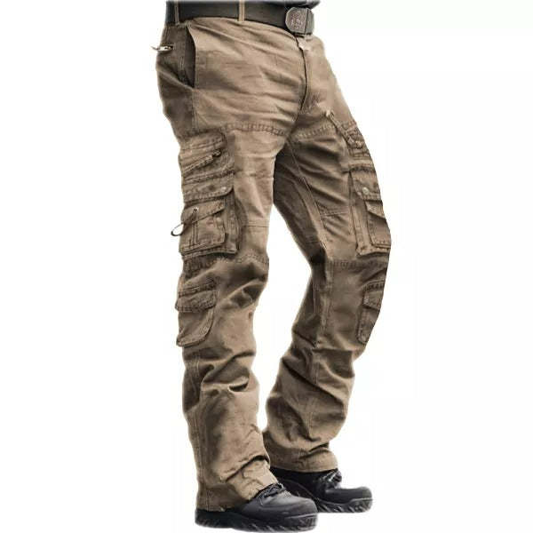 Mens Multi-Pocket Vintage Washed Cotton Washed Multi-Pocket Tactical Pants