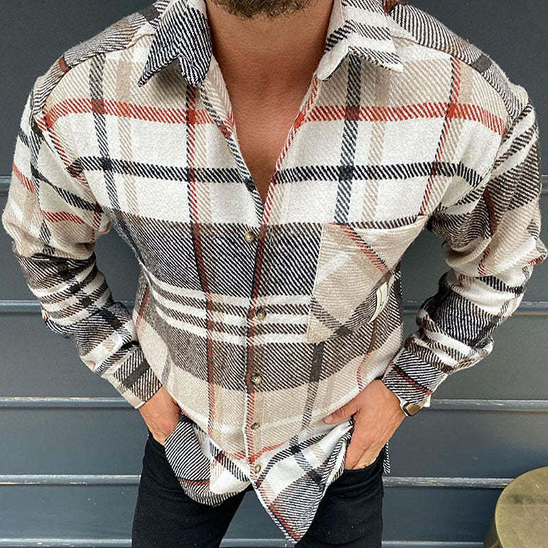 Mens Plaid Textured Shirt Jacket With Pocket