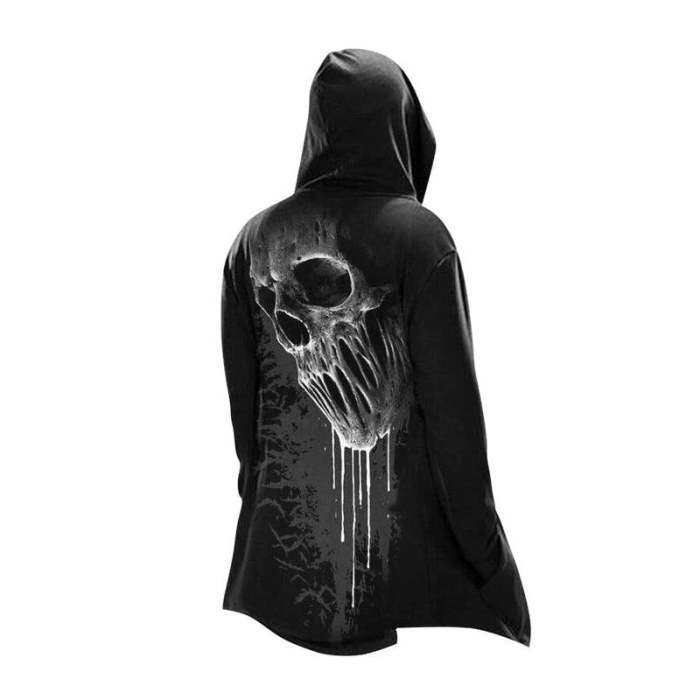 Mens Vintage Skull Print Lace-Up Hooded Jacket