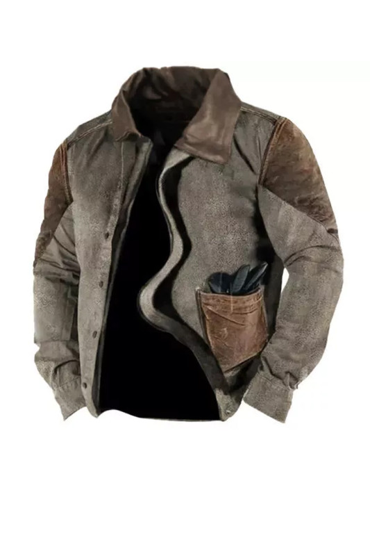 Men's Contrast Patchwork Deerskin Retro Jacket