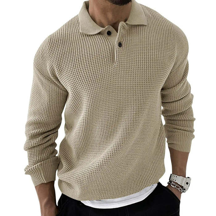 Men's Long Sleeve Casual Button Up Knit Sweater Polo