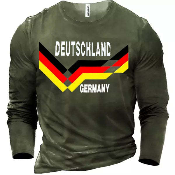Mens Casual Cotton German Soccer Print Long Sleeve T-Shirt