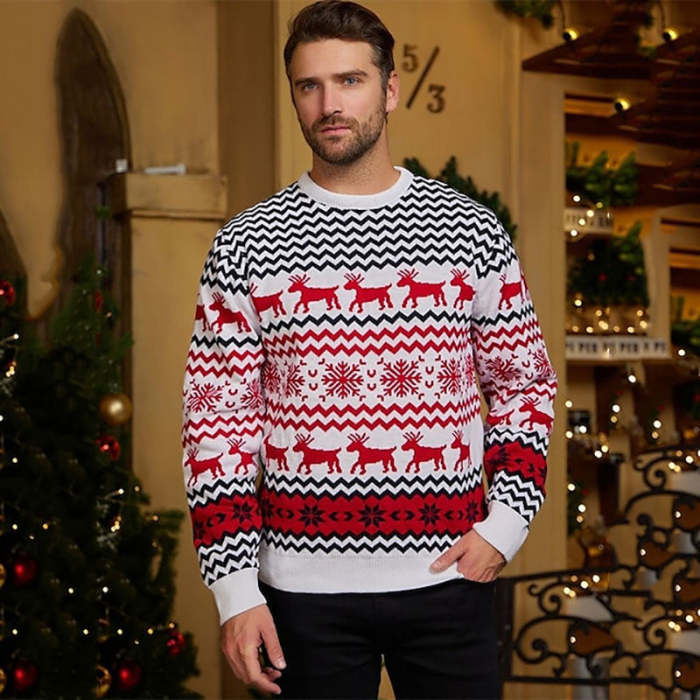 Mens Ugly Christmas Pullover Ribbed Knit Casual Sweater