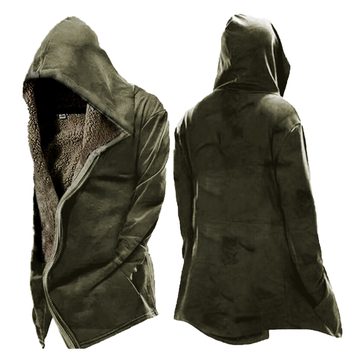 Men's Vintage Print Tactical Zip Up Hooded Fleece Jacket