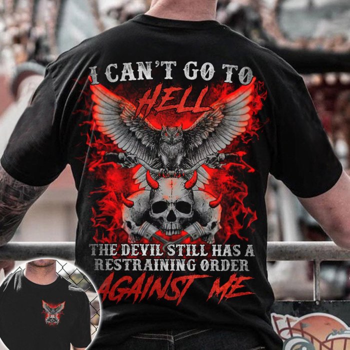 I Can't Go Hell Biker Skull Print T-Shirt