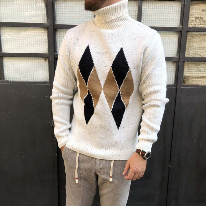 Men's Geometric Loose Turtleneck Sweater