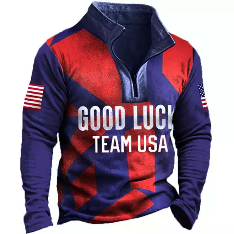 Mens USA Flag Print Soccer Long Sleeve Sweatshirt