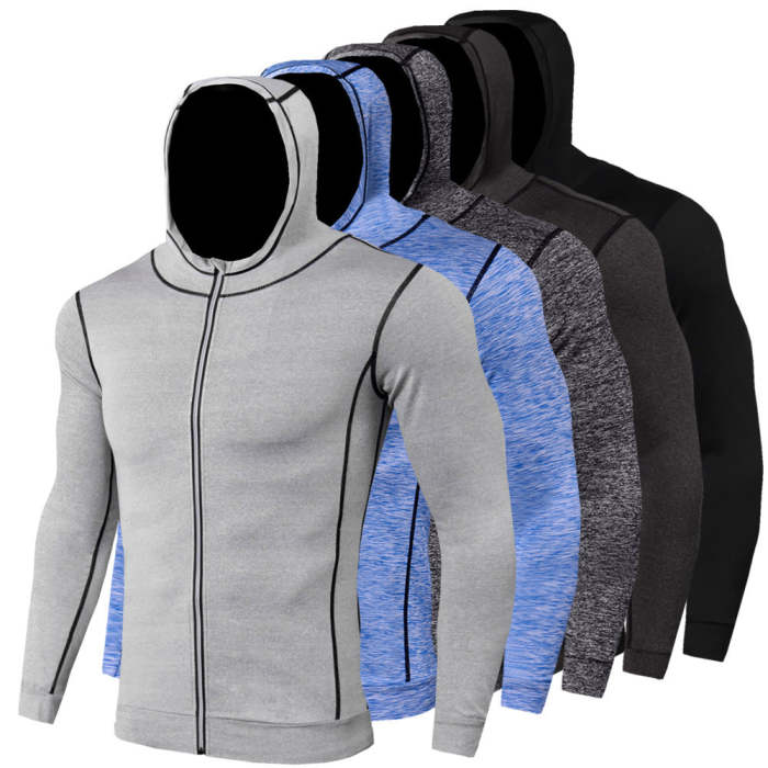 Mens Autumn And Winter Sports Jacket Fitness Running Training Long Sleeve Zip Casual Hoodie Quick Dry Jacket