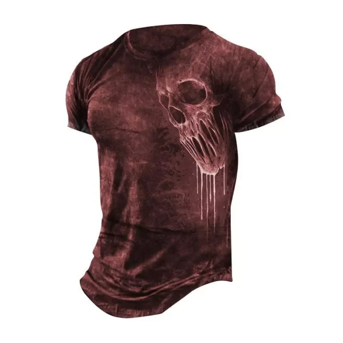 Mens Outdoor Skull 3D Crew Neck Halloween Short Sleeve T-Shirt