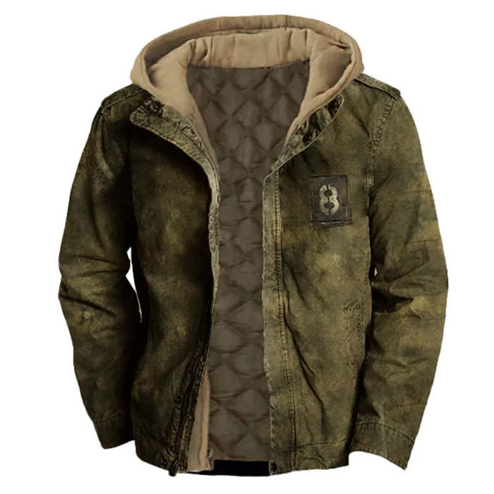 Men's Outdoor Padded Denim Patchwork Hooded Jacket