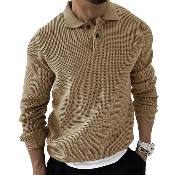 Men's Long Sleeve Casual Button Up Knit Sweater Polo