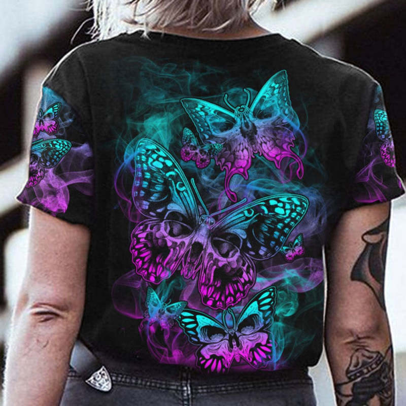 Butterfly Colorful Creative Print Ladies Fashion Casual Women's T-Shirt