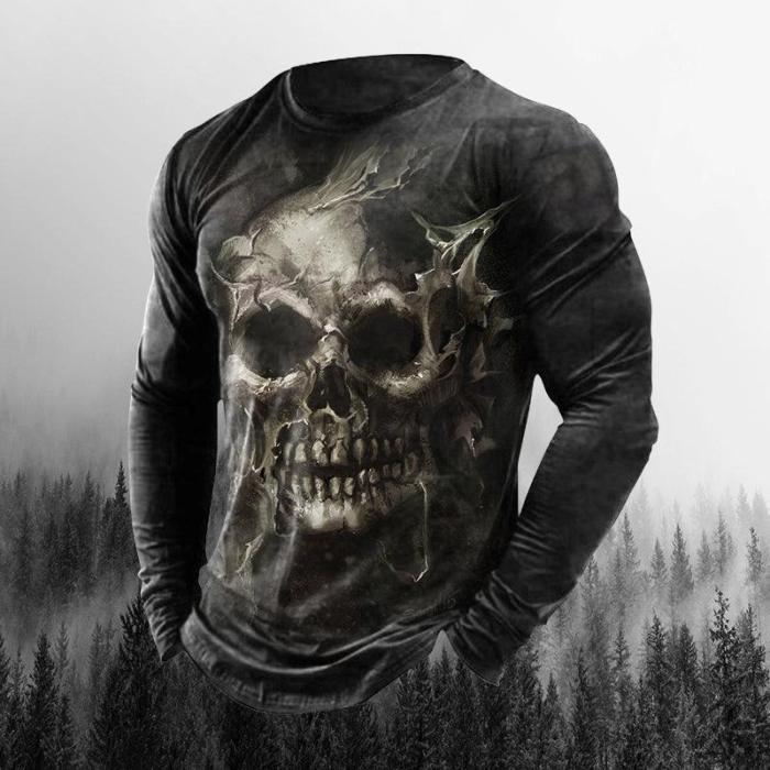 Men's Outdoor Skull 3D Crew Neck Long Sleeve Sweatshirts