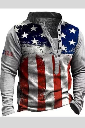 Veterans Day Mens Vintage Distressed American Flag Long Sleeve Casual Sweatshirt