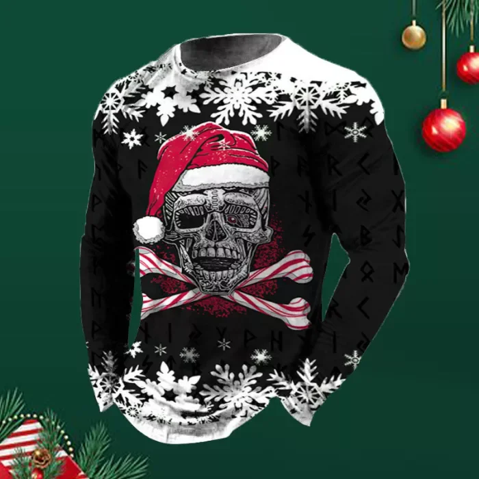 Men's Ugly Christmas Shirt Snowflake Skull Printed Sweatshirts