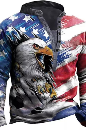 Mens Eagle Graphic American Flag Print Henry Sweatshirt