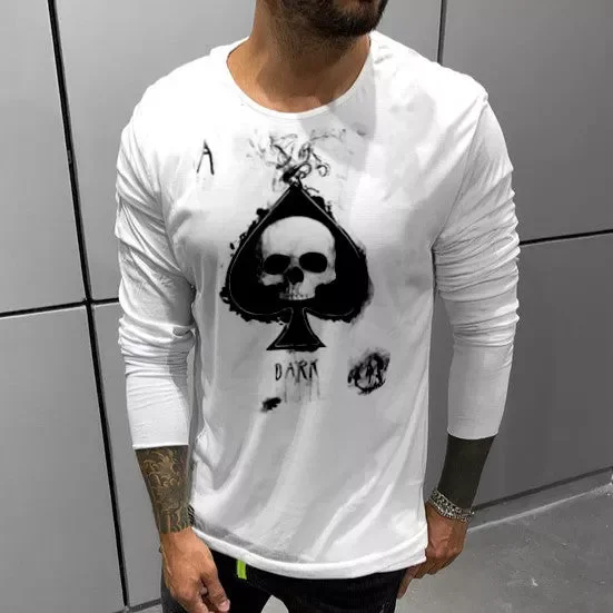 Men's Fashion Casual Skull & Lucky A Halloween Round Neck Long Sleeves T Shirts