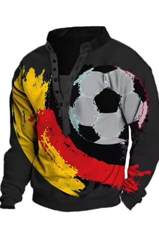Mens German Flag Soccer Graphic Print Henley Sweatshirt