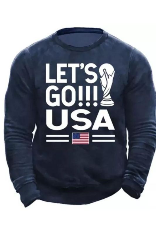 Mens Casual USA Flag Letters Soccer Print Sweatshirt