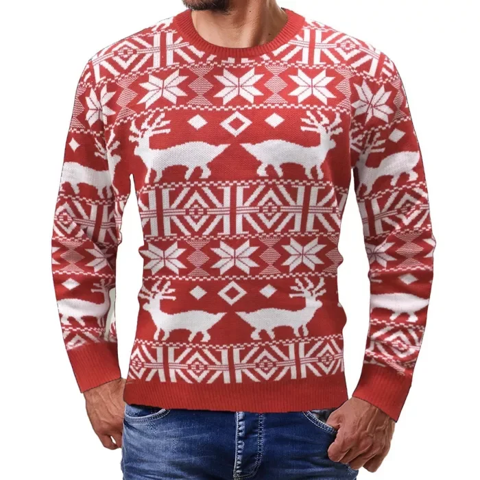 Men Snowflake Graphic Long Sleeve Crew Neck Knitted Sweater