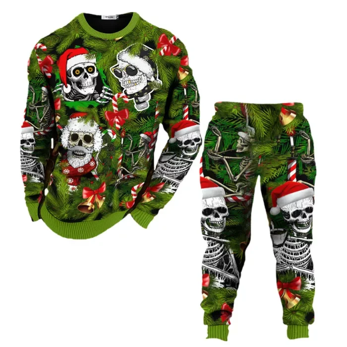 Men's Pullover Top Skull Graphic Santa Printed Two Piece Set