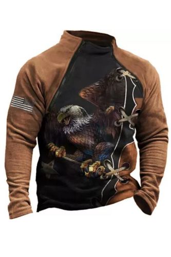 Men's Vintage Print Zipper Neck Pullover Sweatshirt