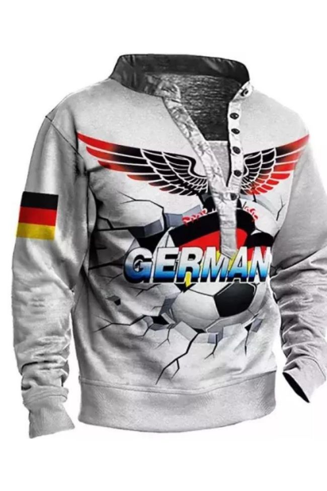 Mens Casual Soccer Germany Fans Memorial Henley Sweatshirt