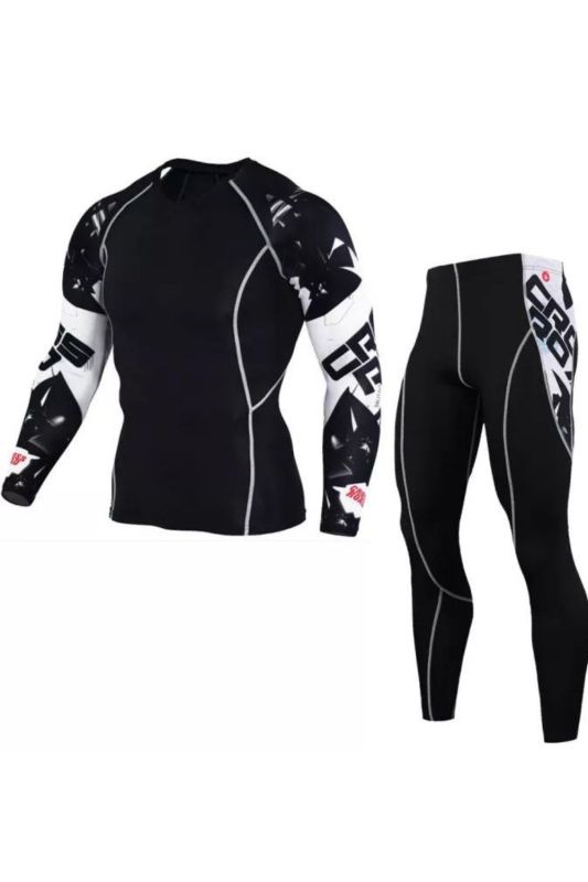 Mens 3D Tight Gym Sports Cycling T Shirt+Compression Quick-Drying Pants