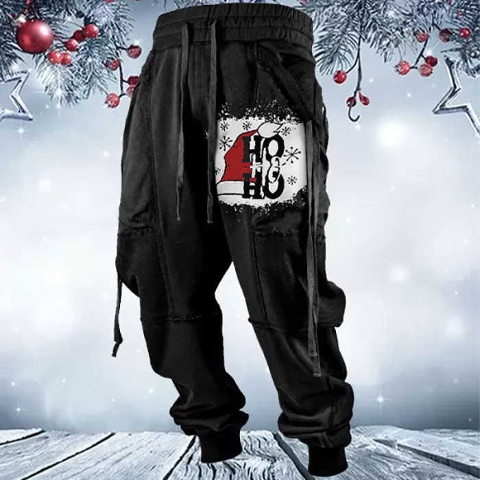 Men's Christmas Hat Letter Print Elastic Jogger Pants