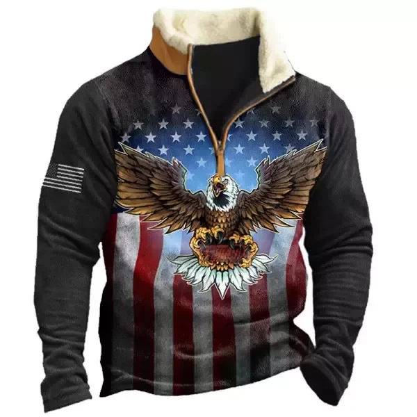 Men's Print Plush Templar Collar Quarter Zipper Sweatshirt