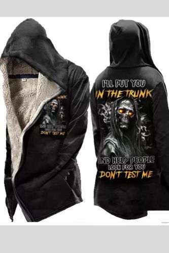 Men's Plush Zipper Skull Trunk Comic Print Fleece Hooded Jacket